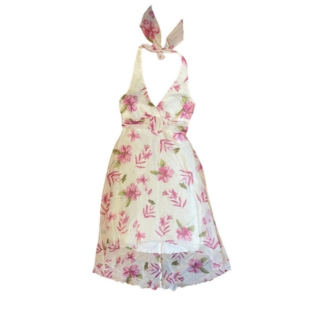 Vintage 90s Y2k Fairycore Floral Sundress Dress Halter Slip Summer